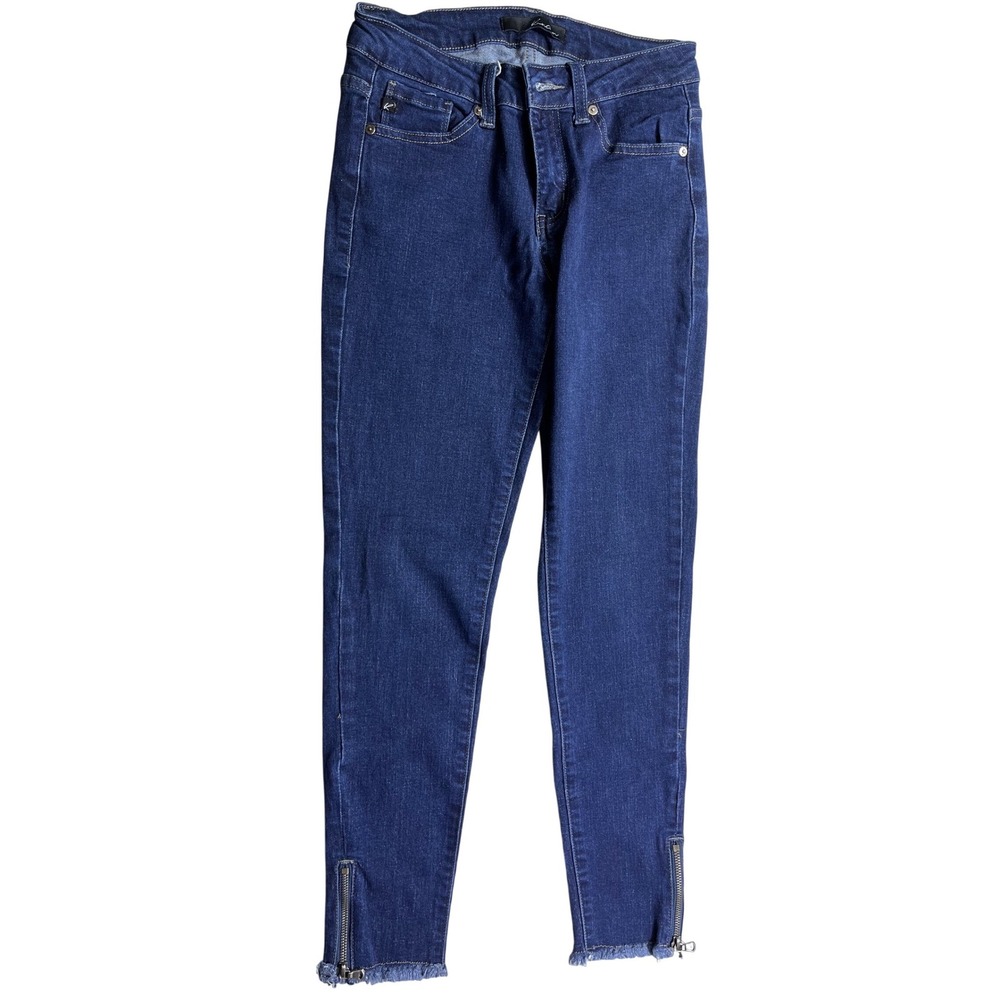 Kancan Skinny Jeans Womens 26 Dark Wash Raw Hem Ankle Zip Stretch Denim